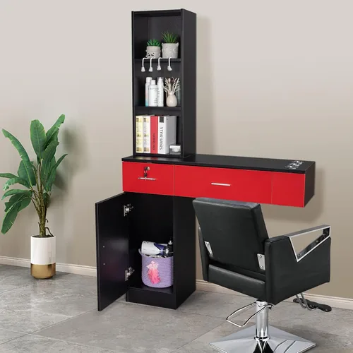 Vista 5 de mefeir Estación de peluquería para peluquería de montaje en pared, juego de muebles de spa para salón de belleza, equipo de peluquería, 2 cajones+1