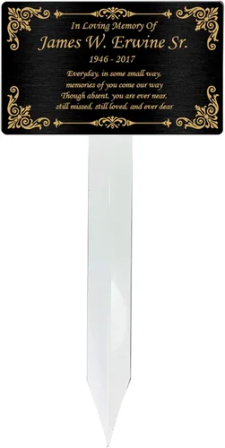 Vista 6 de Estaca de Placa Conmemorativa Personalizada, Marcador de Tumba, Placa de Recuerdo, Exterior, Interior, Placa Conmemorativa (Negro/Plateado)
