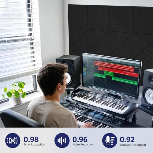 Vista 5 de Vieshful Paneles acústicos, paneles de pared absorbentes de sonido para despegar y pegar, paquete de 10 paneles de fieltro de alta densidad de 12 x