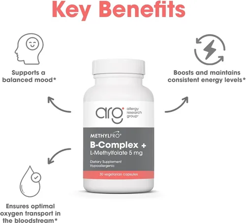 Vista 4 de MethylPro B Complex + L-metilfolato 5 mg - Mezcla de vitaminas metiladas biodisponibles - Apoya la energía y el estrés - Vegetariano e