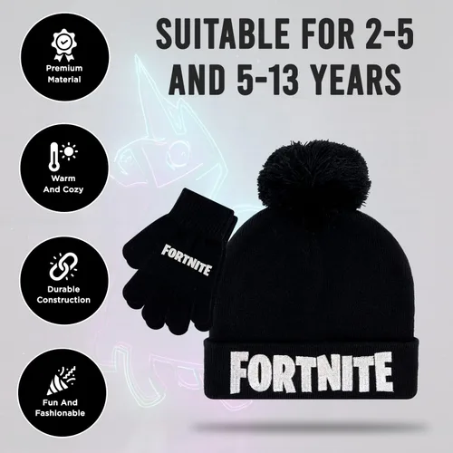 Vista 3 de FORTNITE Conjunto de 2 piezas de gorro de invierno y guantes de nieve para niños