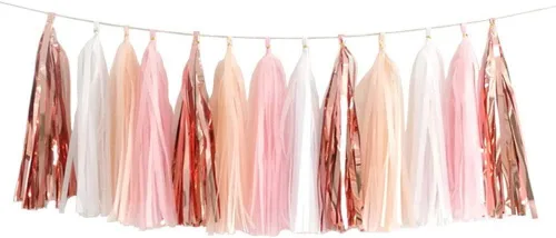Vista 5 de ZOOYOO Guirnalda de borlas brillantes de papel de seda para decoración de mesa, kits de bricolaje para cumpleaños, boda, despedida de soltera