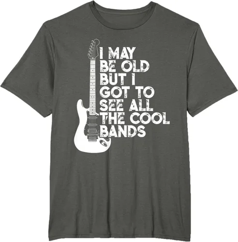 Vista 5 de Camiseta con texto en inglés "I May Be Old But I Got to See All The Cool Bands" Negro