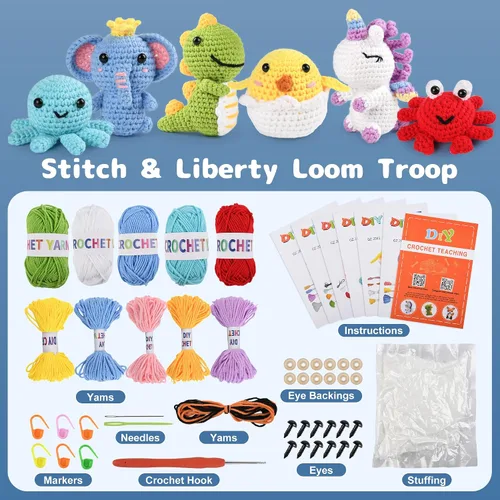 Vista 4 de MINGOMINGO Kit de ganchillo para principiantes y niños, 6 animales amigurumi, juego de regalo de manualidades para el día de la madre, tutoriales