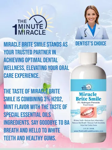Vista 6 de Miracle Brite Smile - Enjuague bucal esencial de oxígeno para dientes más blancos, aliento más fresco y encías más saludables, menta, 12 onzas