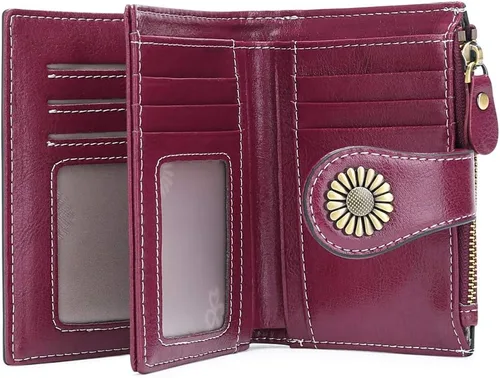 Vista 7 de SENDEFN - Cartera de piel auténtica para mujer con protección RFID y caja de regalo Púrpura Moderno