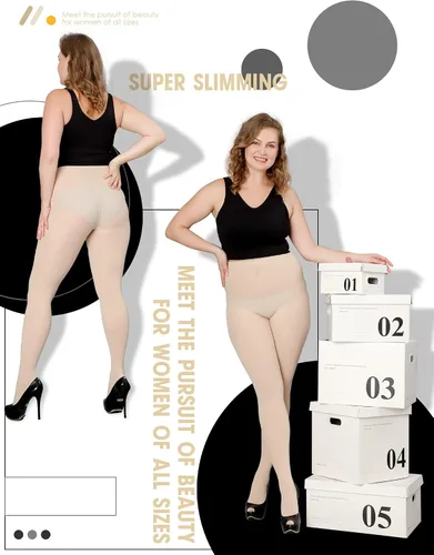 Vista 7 de DancMolly Medias de nailon semiopacas de cintura alta para mujer, con control superior