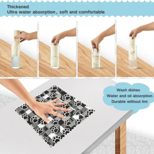 Vista 4 de Plaid Pet Paw Prints Dish Towels Set of 6