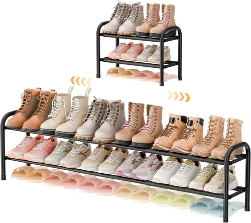 Vista 13 de ENJOYBASICS Zapatero ampliable, estante de zapatos ajustable de 2 niveles para clóset, zapatero de metal negro independiente para guardar zapatos