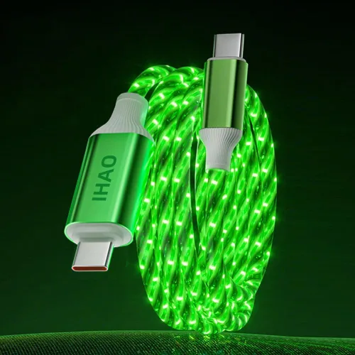 Vista 19 de IHAO Cable de carga multipuerto, 3 combinaciones en un cable USB A a USB C/Micro USB PD, cable de carga rápida iluminado LED que fluye compatible