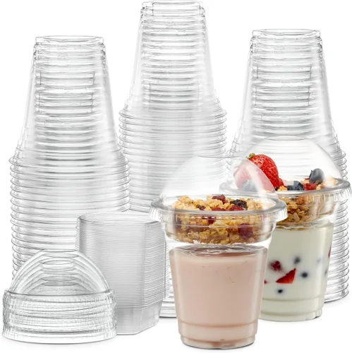 Vista 8 de Vasos de plástico para parfait de 9 onzas con insertos y tapas de 2 onzas, 50, juegos de recipientes de yogur de 9 onzas