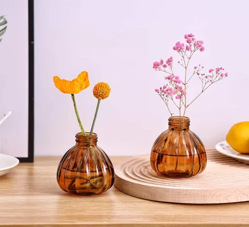 Vista 4 de Juego de 6 jarrones de cristal, frascos de flores de vidrio, botellas pequeñas para arreglos florales, jarrones florales decorativos rústicos