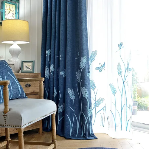 Vista 7 de Melodieux Cortinas texturizadas de lino con bordado de trigo para sala de estar, dormitorio, cortinas de ventana con patrón floral de granja