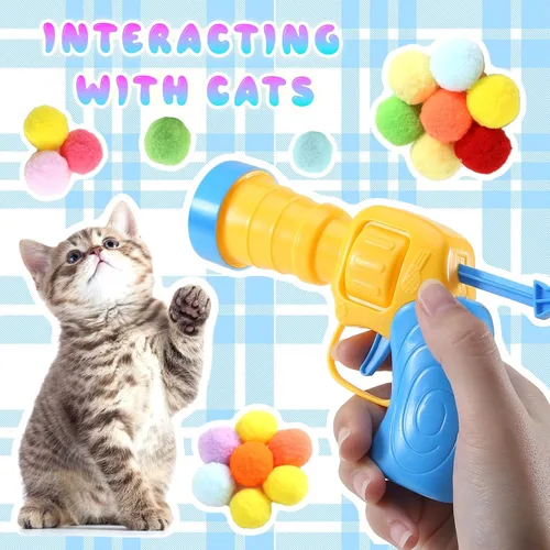 Vista 3 de Lanzador de Juguete de Pelota para Gatos de 21 Piezas - Incluye 20 Pelotas de Felpa Coloridas para Gatos y Emocionante Conjunto de Lanzador