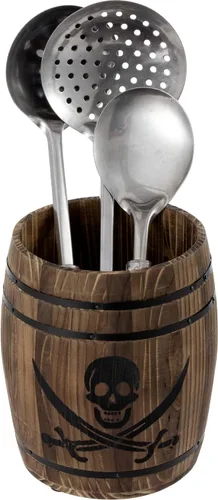 Vista 11 de MyGift Crock para Utensilios de Cocina con Diseño de Barril de Vino, Soporte de Herramientas de Cocina de Madera Quemada Vintage Rústica