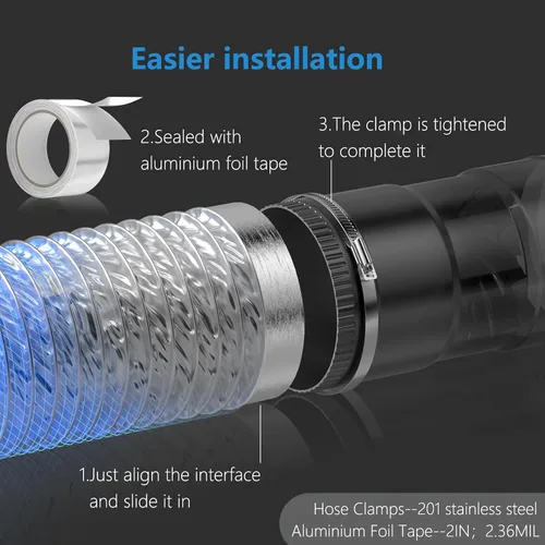 Vista 5 de HOOMESUN - Manguera de ventilación para secadora de 4 pulgadas, 3 pies, conducto flexible resistente para escape, conducto de aluminio de 6 capas