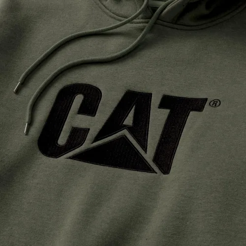 Vista 4 de Sudadera con capucha CAT para hombre con logotipo frontal bordado de CAT, sistema de gestión de cable S3 y bolsillo con bolsa Musgo del ejército