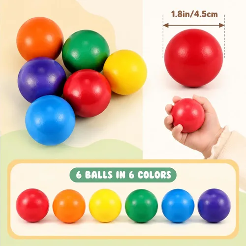 Vista 2 de Bucherry 6 bolas de madera Montessori Rainbow de 1.8 pulgadas, colores Colores variados