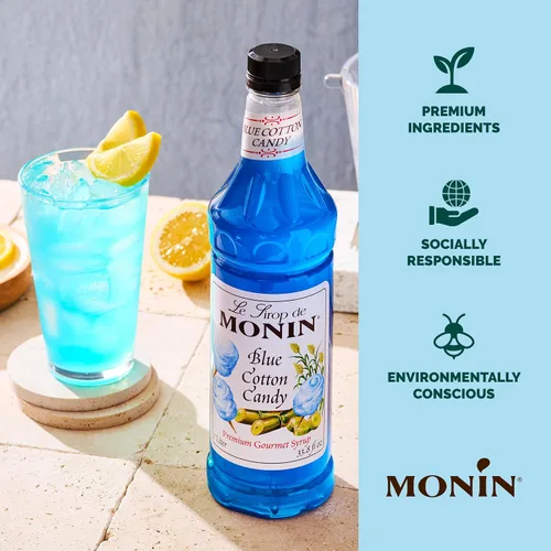 Vista 4 de Monin - Blue Cotton Candy Jarabe prémium para limonadas, batidos, refrescos y más (botella de plástico sin BPA, 1 litro)
