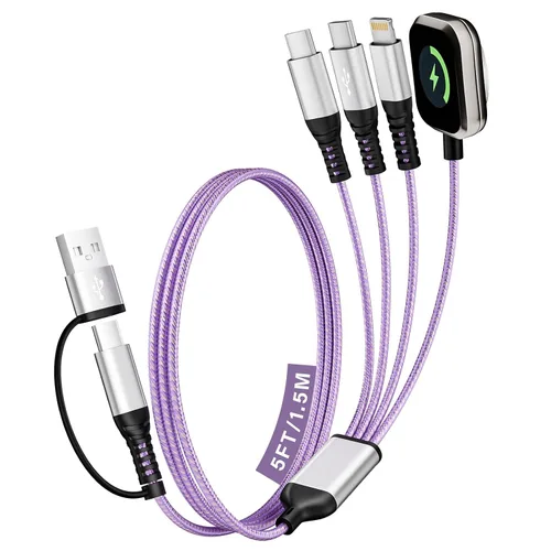 Vista 9 de Cruise Travel Essentials 2026, cable USB A/C 3 en 2 para iPhone 17, cargador iWatch, cable de carga múltiple trenzado, cable de carga múltiple