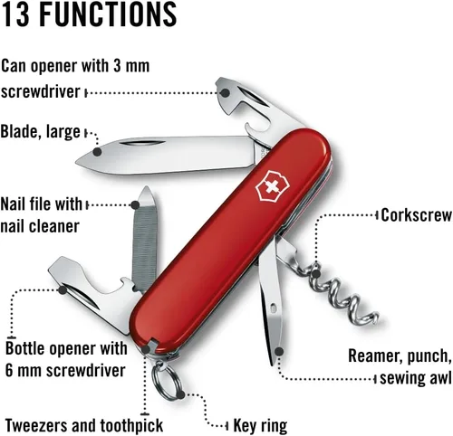 Vista 4 de Victorinox Sportsman Navaja Suiza de Bolsillo de 13 Funciones, Roja