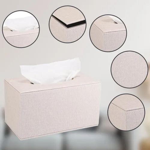 Vista 4 de Sumnacon Cubierta de Caja de Paños Rectangualr Soporte de Caja de Paños Caja de Paños de Lino con Fondo Magnético Caja de Paños Decorativa Beige