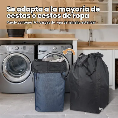 Vista 3 de Bolsa de lavandería de viaje lavable con asas y cordón (paquete de 2), resistente lo suficientemente grande como para contener 3 cargas de Negro