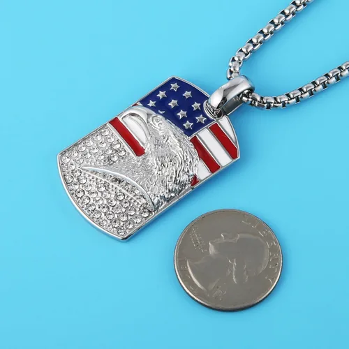 Vista 4 de HZMAN Collar patriótico de águila estadounidense de acero inoxidable para hombres y mujeres, con circonita cúbica, bandera americana, colgante