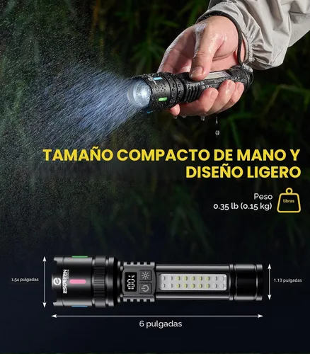 Vista 8 de Esgreen Linterna recargable LED brillante de alto lumen 20000 de 6 pulgadas