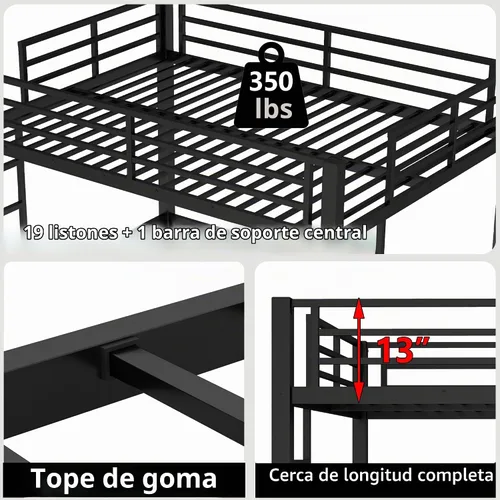 Vista 3 de Bellemave Cama Loft Tamaño Individual, Marco de Cama Loft de Servicio Pesado con 2 Escaleras Integradas y Barandilla de Longitud Completa, Fácil