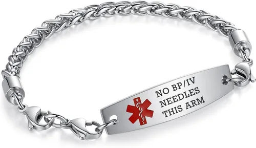 Vista 164 de Brazaletes de alerta médica ajustables de 7.5" a 9" para mujer/hombre, de acero inoxidable, intercambiables Cadena de bloque