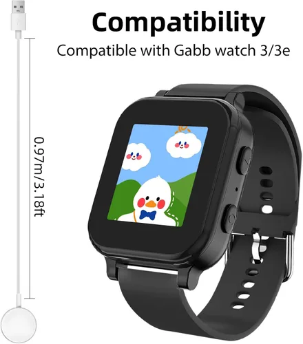 Vista 2 de Compatible con cargador Gabb Watch 3/3e, cargador magnético con cable USB de 3.18 pies, accesorios para reloj inteligente (blanco)