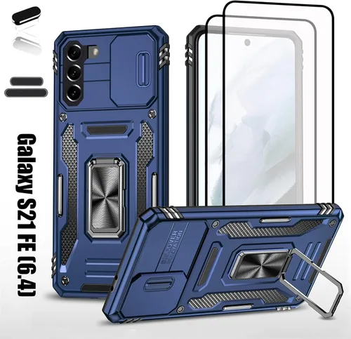 Vista 9 de Funda resistente para Samsung Galaxy S21 FE (5G), protector de parachoques de goma de doble capa de grado militar con protector de cámara