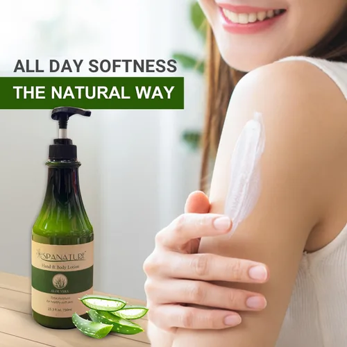 Vista 3 de Spanature Loción corporal de aloe vera premium para mujeres, alivio de quemaduras solares, loción calmante de aloe e hidratante corporal para piel