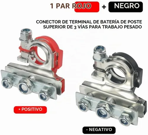 Vista 2 de Paquete de 2 terminales de cable de batería de poste superior automotriz de 12 V, kit de conectores de abrazadera, terminales de batería de 3 vías
