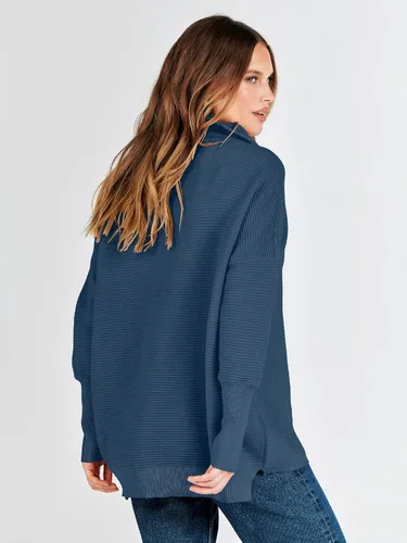 Vista 9 de ANRABESS Suéter de punto acanalado holgado de gran tamaño con cremallera de un cuarto para mujer, ropa de moda de otoño 2025
