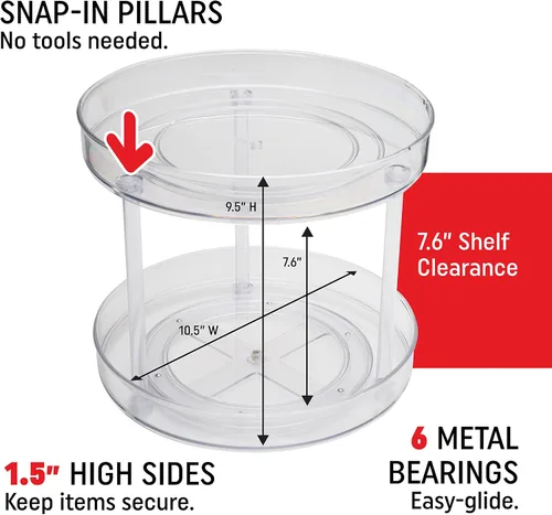 Vista 2 de Dial Industries Lazy Susan - Organizador de tocadiscos para despensa, gabinete, encimera, 2 niveles, 10.5 pulgadas Great for spices, condiments