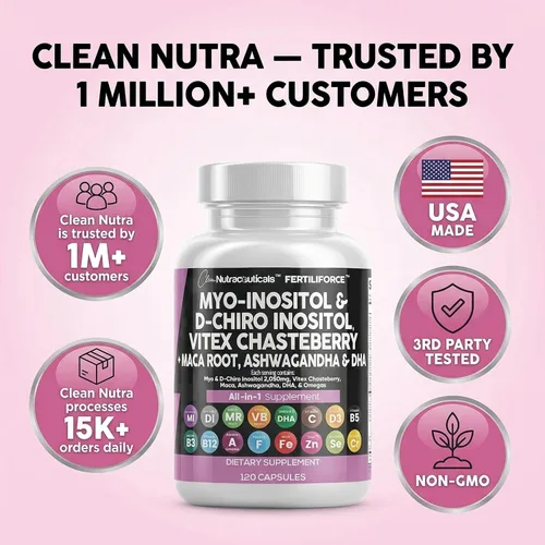 Vista 8 de Clean Nutraceuticals Myo-Inositol & D-Chiro Inositol 2050mg Suplemento de Fertilidad Proporción 40:1 - Vitaminas Prenatales para Mujeres