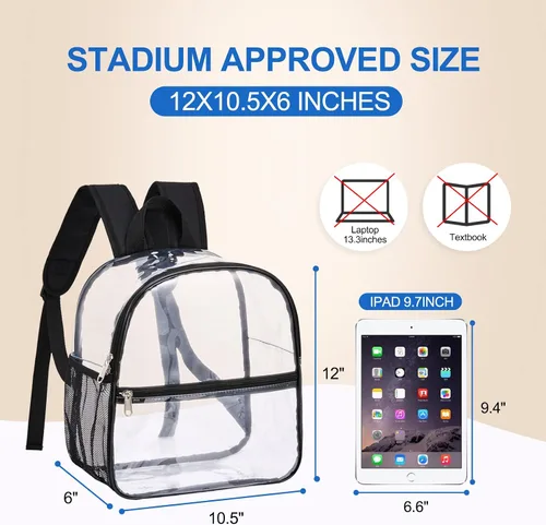 Vista 5 de USPECLARE Clear Backpack for Stadium Approved 12×6×12, Water proof Clear Bag for Stadium Events and Concert Work Sport EventBlack