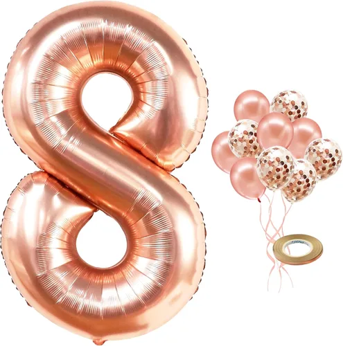 Vista 11 de Globo de número (0 a 9) color oro rosa con globos de confeti