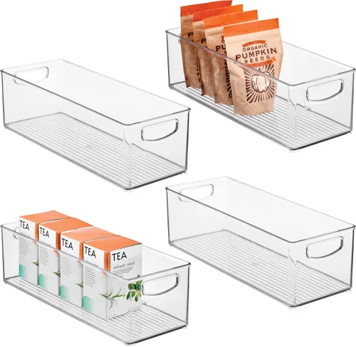 Vista 11 de iDesign - Recipiente de plástico apilable para despensa con asas para gabinetes o refrigerador, transparente, fabricado en EE. UU Para armarios