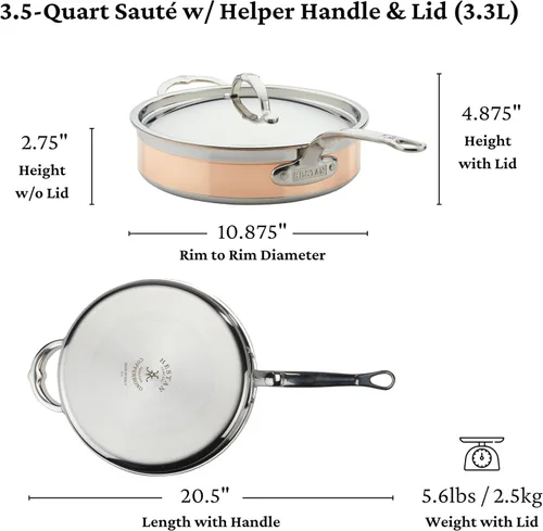 Vista 15 de Hestan - Colección CopperBond - Cacerola de cobre 100% puro, compatible con cocina de inducción, 1.5 cuartos