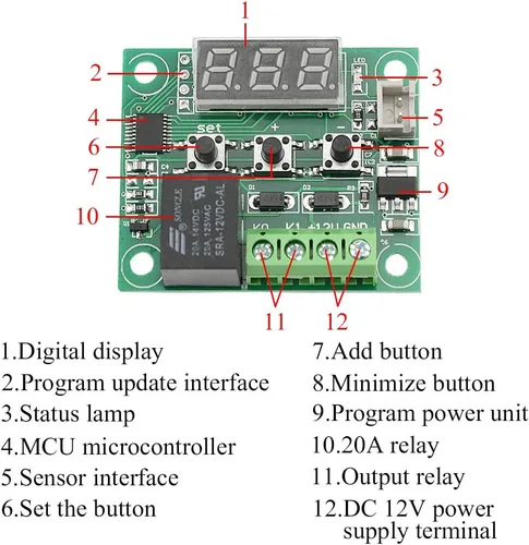 Vista 6 de 2 unids W1209 Termostato digital de alta precisión Control de temperatura Módulo de interruptor DC 12 V Micro placa de control de temperatura