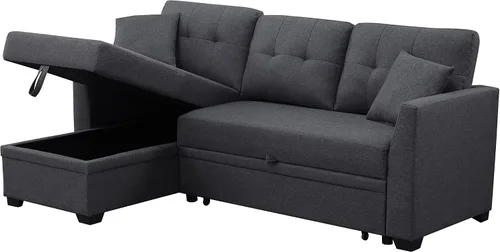 Vista 6 de Alexent Sofá cama con cama extraíble, diván de almacenamiento, sofá seccional pequeño, sofá de sala de estar, sofá reversible de 3 plazas para sala