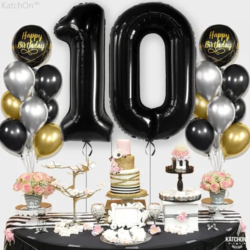 Vista 7 de KatchOn Globo negro del número 10 de 40 pulgadas para decoraciones