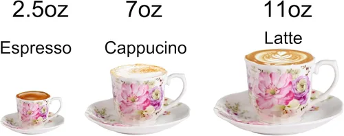 Vista 4 de GuangYang Juego de 6 tazas de té y platillos de porcelana de 7 onzas, diseño floral rosa, elegante juego de regalo para amantes del té, café