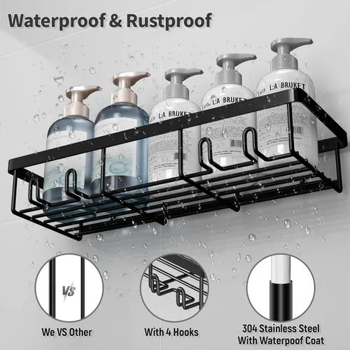 Vista 3 de Liuoud Shower Caddy 5 Pack XL-Size Adhesive Stainless Steel Organizer XL Capacity, With Strong Adhesive, Rustproof, No Drilling Wall Mount Shelvs