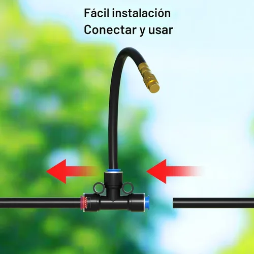 Vista 2 de Mixc Sistema de riego por goteo actualizado 2025, sin tubería de 1/4, solo 12 boquillas de cobre ajustables y conectores rápidos