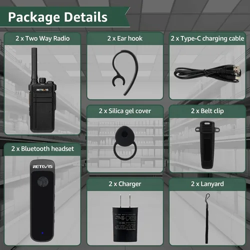 Vista 8 de Retevis Walkie Talkies RB37 Bluetooth, radio bidireccional Bluetooth, nueva versión, batería de larga duración de 2000 mAh y 120 h, auricular