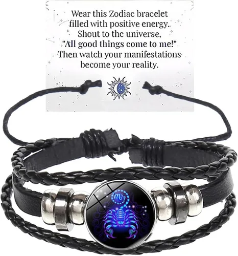 Vista 7 de Pulsera de Espíritu de Signos del Zodiaco Multicapa 12 Constelaciones Pulsera para Mujeres Hombres Pulseras de Cuero del Zodiaco Tejidas a Mano